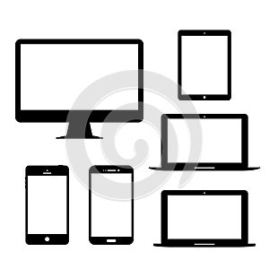 Computer monitor laptop tablet Mobile Phone Electronic gadgets Vector Icon