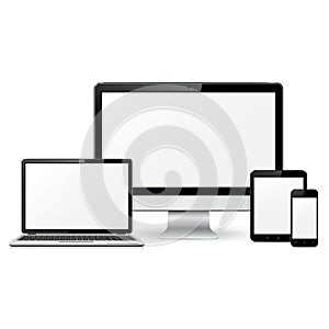 Computer monitor, laptop, tablet pc and mobile phone template for responsive design presentation