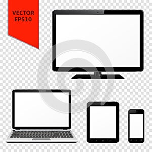 Computer monitor, laptop, tablet pc and smart phone with blank screen