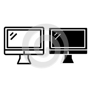 Computer monitor line and glyph icon. Screen vector illustration isolated on white. Display outline style design