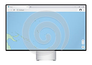 Computer monitor with map of Kiribati in browser, search for the country of Kiribati on the web mapping program