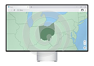 Computer monitor with map of Ohio in browser, search for the country of Ohio on the web mapping program