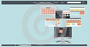 Computer monitor with  Modern web   Responsive design concept development with flat style Technology Creativity  illustration