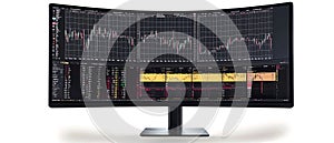 A computer monitor with multiple screens displaying stock market data