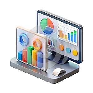 Computer Monitor and Panel Displaying Business Data Visualizations