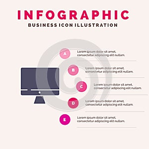 Computer, Monitor, Screen, Hardware Solid Icon Infographics 5 Steps Presentation Background