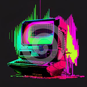 Computer Monitor Screen Retro Neon Glitch Vintage Y2K 2000s 90s Nostalgia Vaporwave Style