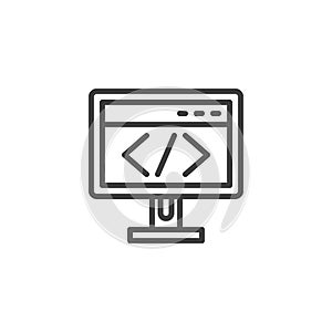 Computer monitor with script code line icon