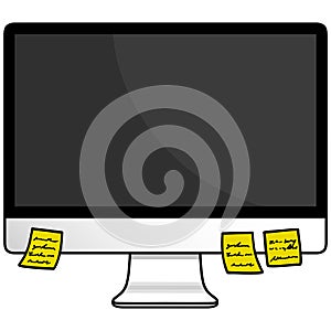 Computer Monitor with Sticky Notes Vector Illustration Drawing