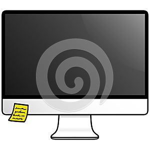 Computer Monitor with Sticky Notes Vector Illustration Drawing Icon