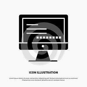 Computer, Monitor, Text, Education Solid Black Glyph Icon