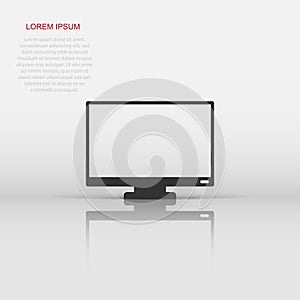Computer monitor vector icon in flat style. Television illustration on white isolated background. Tv display business concept