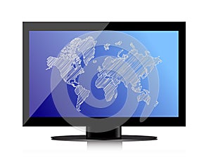 Computer monitor with world map on screen