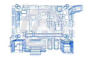 Computer motherboard (3D xray blue on