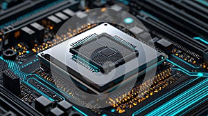 Computer motherboard chip close-up