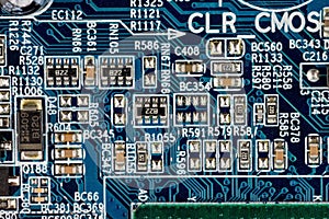 Computer motherboard, close-up photo