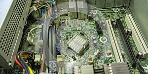 Computer motherboard close up Electronic computer hardware technology