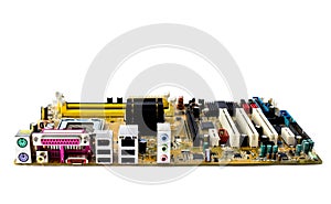 Computer motherboard close upon a white background