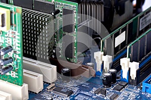 Computer motherboard closeup, detail. Background