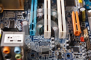 Computer motherboard components close up