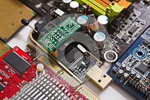 Computer motherboard components close up