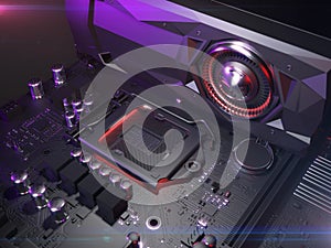 Computer motherboard cpu socket close up . 3d rendering