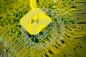 Computer motherboard. Details of a mainboard back