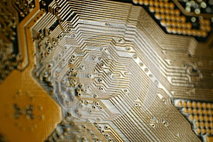 Computer motherboard. Details of a mainboard back