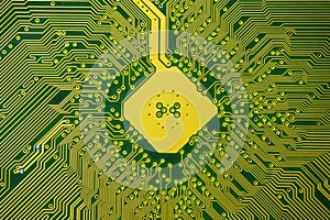 Computer motherboard. Details of a mainboard back