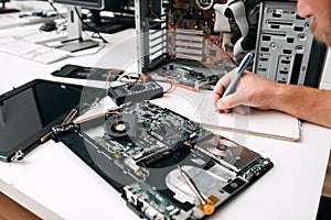 Computer motherboard diagnostics, close-up