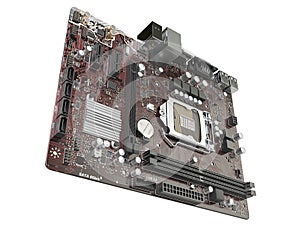 Computer motherboard isolated on white background. 3d rendering
