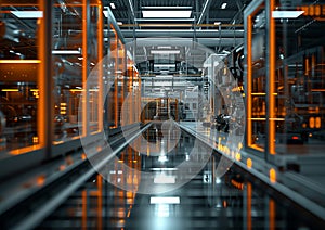computer motherboard and processor unit fan rotating and cooling system, close up photo with blue light flare.