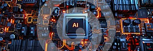 A computer motherboard with a state-of-the-art AI processor. AI generative