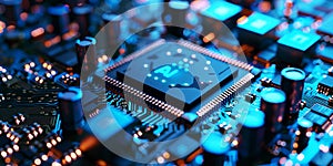 A computer motherboard with a state-of-the-art AI processor. AI generative