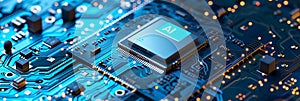 A computer motherboard with a state-of-the-art AI processor. AI generative