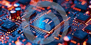 A computer motherboard with a state-of-the-art AI processor. AI generative