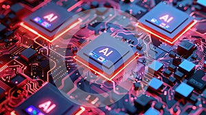 A computer motherboard with a state-of-the-art AI processor. AI generative