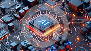 A computer motherboard with a state-of-the-art AI processor. AI generative