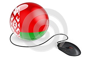 Computer mouse with Belarusian flag. Internet network in Belarus concept. 3D rendering