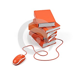 Computer mouse and books - e-learning concept.