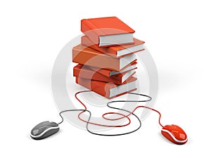 Computer mouse and books - e-learning concept.