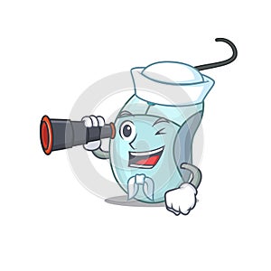 Computer mouse cartoon happy Sailor style with binocular