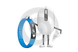 Computer Mouse Cartoon Person Character Mascot with Blue Fitness Tracker. 3d Rendering