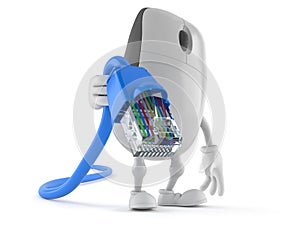 Computer mouse character holding network cable