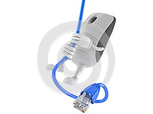 Computer mouse character swinging on network cable