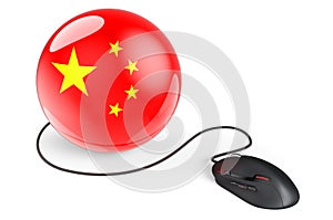 Computer mouse with Chinese flag. Internet network in China concept. 3D rendering