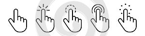 Computer mouse click cursor arrow icons set. Clicking cursor, Vector hand cursors icons click set. Hand icon design. Pointer click