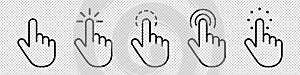 Computer mouse click cursor arrow icons set. Clicking cursor, Vector hand cursors icons click set on transparent background. Hand