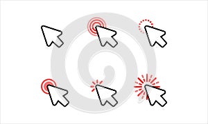 Computer mouse click cursor arrow icons set. Target clicks, arrow icons. Pointer icon. Cursor badge. Mouse click cursor collection