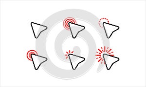 Computer mouse click cursor arrow icons set. Waiting, loading. Target clicks, arrow icons. Pointer icon. Cursor badge. Mouse click